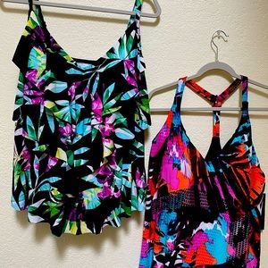 Aqua Green Swimsuit Top. Plus Size Purple & Floral